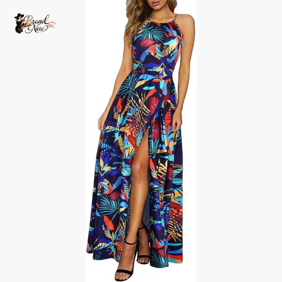Dresses & Skirts - Summer Floral Beach Flowy Split Maxi Long Dress with Pockets